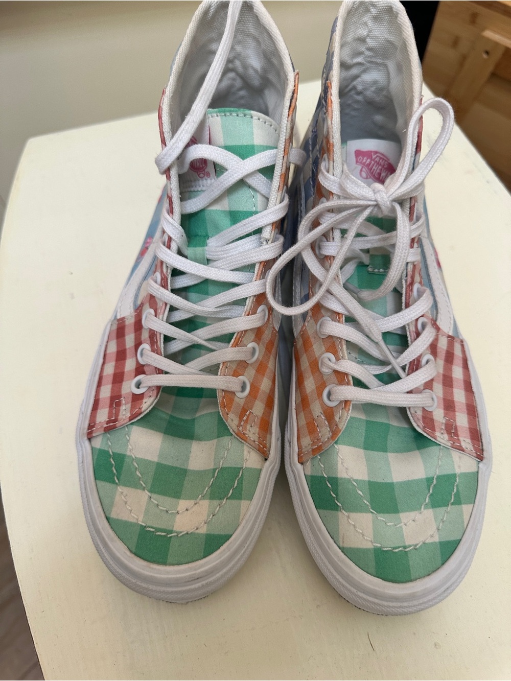 Vans Sk8-Hi tapered “Picnic” gingham colorblock hi-top sneakers